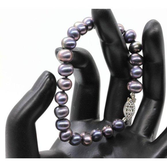 925 STERLING genuine black pearls designer signed bracelet 7 1/2" - Picture 5 of 6